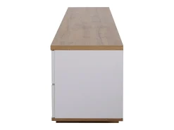 Mueble de TV blanco, mueble de TV con espacio de almacenaje y acabado veta madera, para salón, 180 x 38 x 46 cm