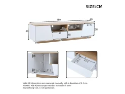 Mueble de TV brillante - 180 x 40 x 46 cm - con 2 cajones + 2 puertas Mueble de TV + LED - aglomerado - blanco