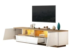 Mueble de TV brillante - 180 x 40 x 46 cm - con 2 cajones + 2 puertas Mueble de TV + LED - aglomerado - blanco