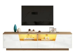 Mueble de TV brillante - 180 x 40 x 46 cm - con 2 cajones + 2 puertas Mueble de TV + LED - aglomerado - blanco