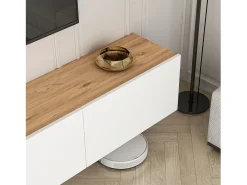 Mueble de TV Colgante 150cm Blanco y Madera con Armarios - Diseño Moderno y Elegante