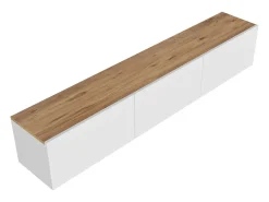 Mueble de TV Colgante 150cm Blanco y Madera con Armarios - Diseño Moderno y Elegante