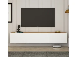 Mueble de TV Colgante 150cm Blanco y Madera con Armarios - Diseño Moderno y Elegante