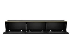 Mueble de TV colgante con 3 puertas de MDF - Negro y Dorado - ALESAR