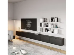 Mueble de TV colgante con 6 puertas abatibles – 300 cm – negro – FRAMME