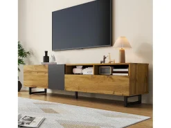 Mueble de TV Colorblock - 170 x 36,5 x 42 cm - con 3 puertas + 2 estantes - aglomerado - natural