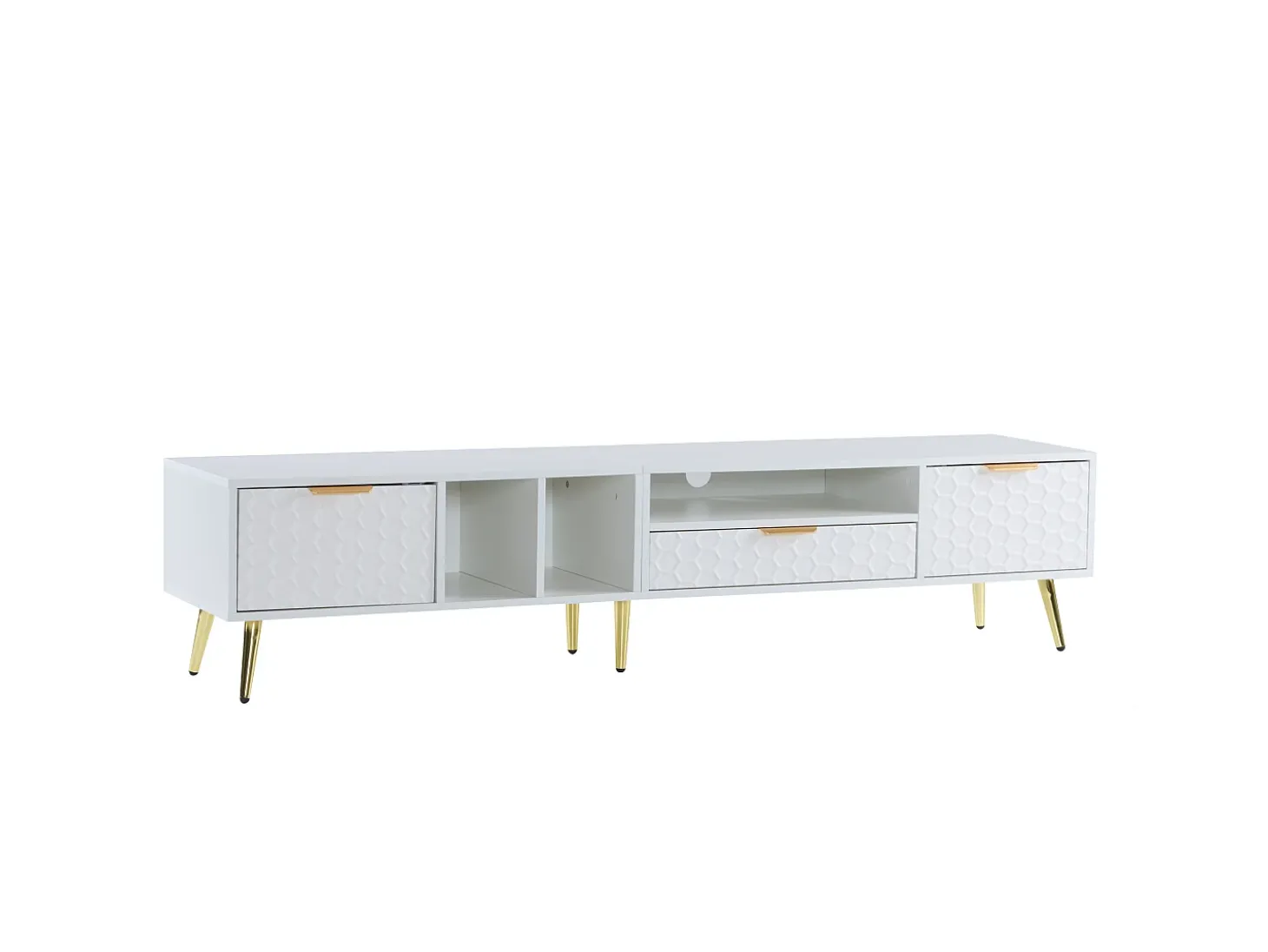 Mueble de TV con 1 cajón y 2 puertas - Diseño de nido de abeja - Patas de metal - Blanco