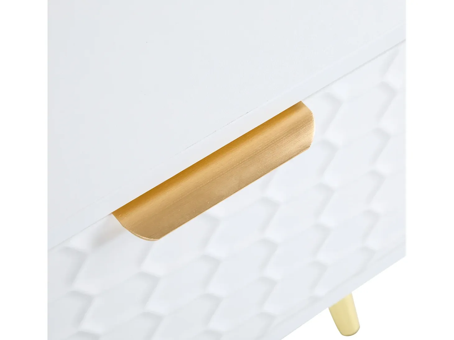 Mueble de TV con 1 cajón y 2 puertas - Diseño de nido de abeja - Patas de metal - Blanco