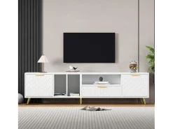 Mueble de TV con 1 cajón y 2 puertas - Diseño de nido de abeja - Patas de metal - Blanco