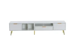 Mueble de TV con 1 cajón y 2 puertas - Diseño de nido de abeja - Patas de metal - Blanco