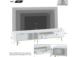 Mueble de TV con 1 cajón y 2 puertas - Diseño de nido de abeja - Patas de metal - Blanco
