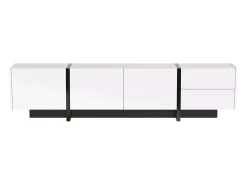 Mueble de TV con 2 cajones y 3 puertas - Blanco brillo y negro