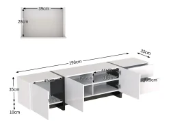 Mueble de TV con 2 cajones y 3 puertas - Blanco brillo y negro