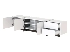 Mueble de TV con 2 cajones y 3 puertas - Blanco brillo y negro