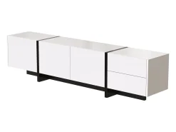 Mueble de TV con 2 cajones y 3 puertas - Blanco brillo y negro