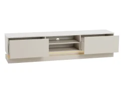 Mueble de TV con 2 cajones y 2 estantes con luces LED en MDF - Beige y efecto mármol blanco - DEVIKA