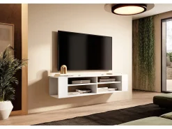 Mueble de TV con 4 compartimentos - Blanco - 140 cm - WALL