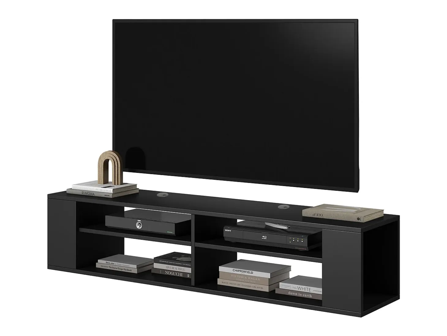 Mueble de TV con 4 compartimentos - Negro - 140 cm - WALL