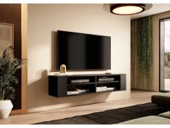 Mueble de TV con 4 compartimentos - Negro - 140 cm - WALL