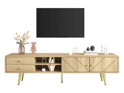 Mueble de TV con 2 puertas y 2 cajones - 160 x 36 x 42 cm - MDF, Tablero de partículas - Color madera