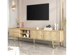 Mueble de TV con 2 puertas y 2 cajones - 160 x 36 x 42 cm - MDF, Tablero de partículas - Color madera