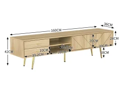 Mueble de TV con 2 puertas y 2 cajones - 160 x 36 x 42 cm - MDF, Tablero de partículas - Color madera