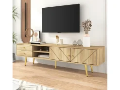 Mueble de TV con 2 puertas y 2 cajones - 160 x 36 x 42 cm - MDF, Tablero de partículas - Color madera