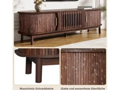 Mueble de TV con 2 puertas correderas - Mueble de TV marrón con puertas huecas abatibles - para televisores de hasta 65"