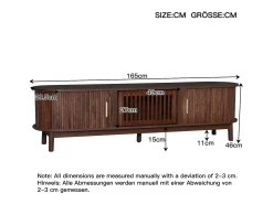 Mueble de TV con 2 puertas correderas - Mueble de TV marrón con puertas huecas abatibles - para televisores de hasta 65
