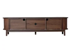 Mueble de TV con 2 puertas correderas - Mueble de TV marrón con puertas huecas abatibles - para televisores de hasta 65