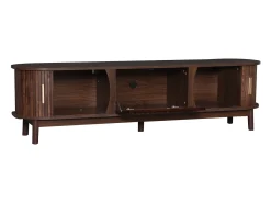Mueble de TV con 2 puertas correderas - Mueble de TV marrón con puertas huecas abatibles - para televisores de hasta 65