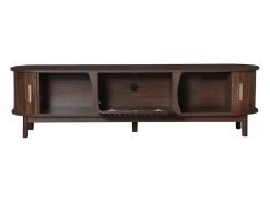 Mueble de TV con 2 puertas correderas - Mueble de TV marrón con puertas huecas abatibles - para televisores de hasta 65