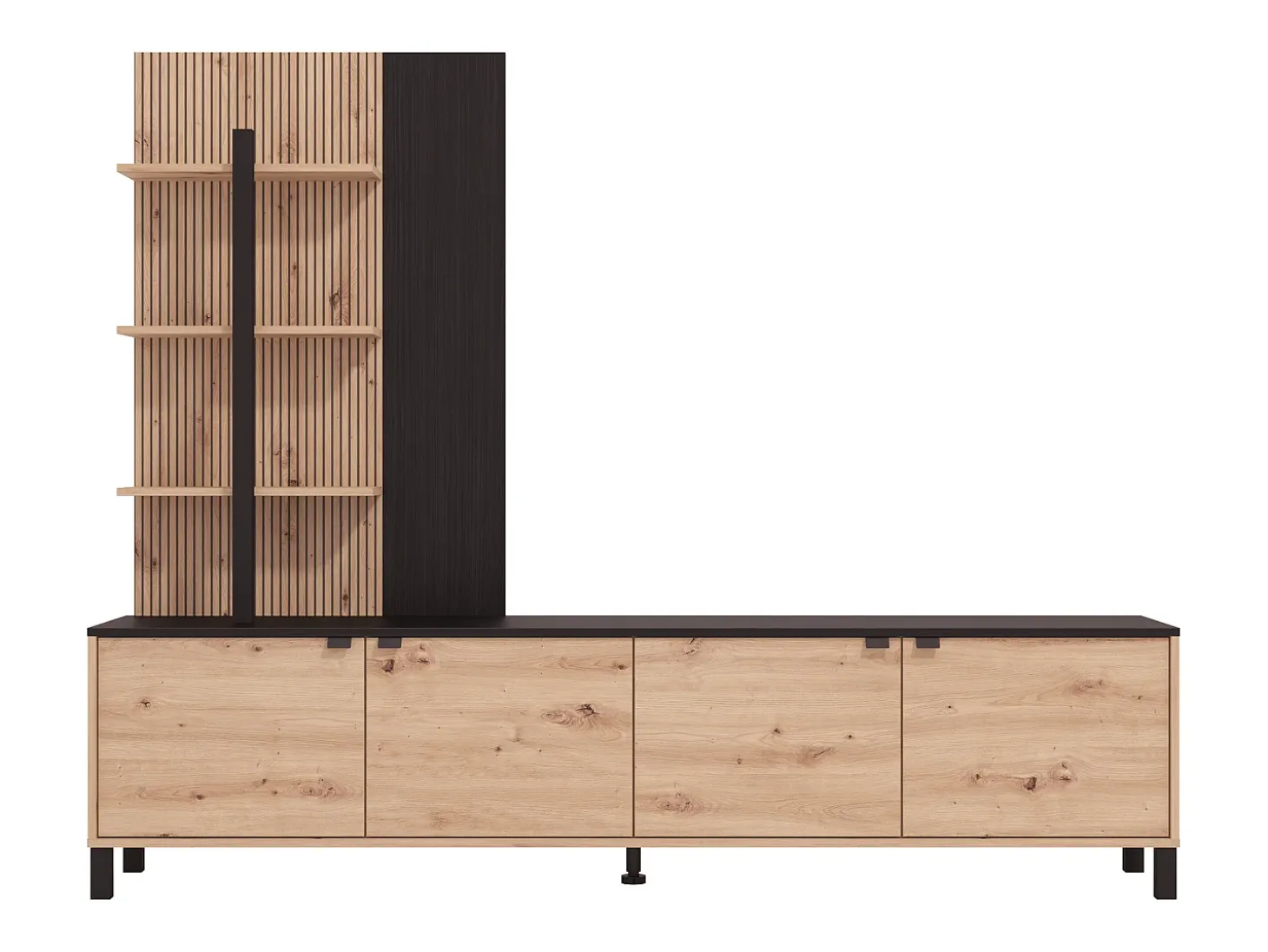 Mueble de TV con 4 puertas y 3 estantes - Natural y Negro - NUJA