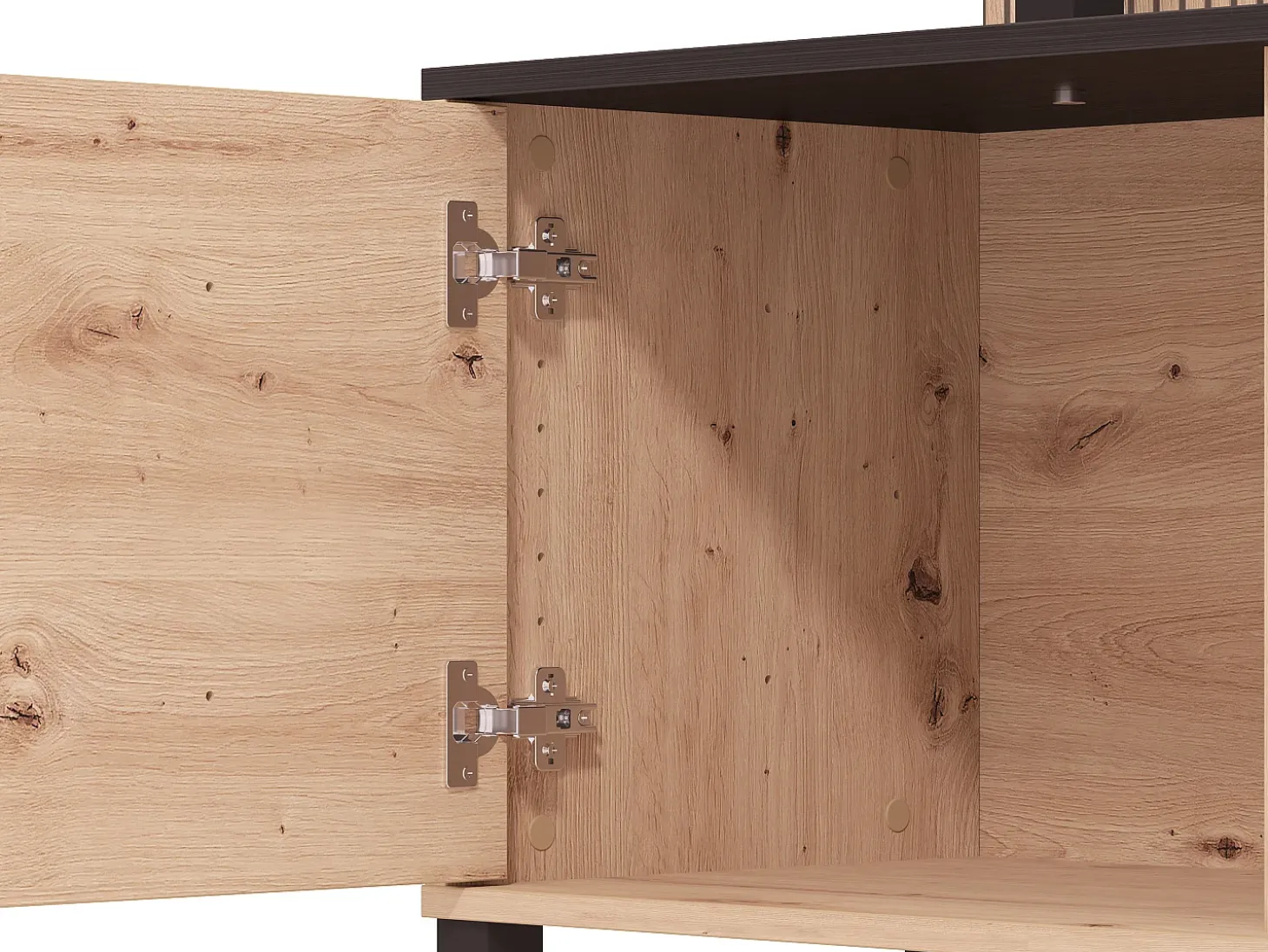 Mueble de TV con 4 puertas y 3 estantes - Natural y Negro - NUJA