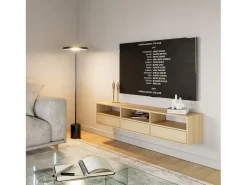 Mueble de TV con 3 puertas y estantes – acabado roble – 150 cm – FRAMME