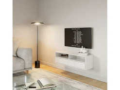 Mueble de TV con 2 puertas y estantes – blanco – 100 cm – FRAMME