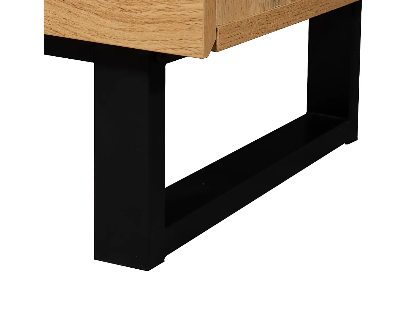 Mueble de TV con 2 puertas, 2 cajones y 2 nichos, roble y gris, patas de metal negro