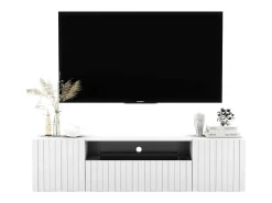 Mueble de TV con 3 puertas y nicho - Cuerpo Blanco mate, frentes estriados Blanco mate - 150 cm