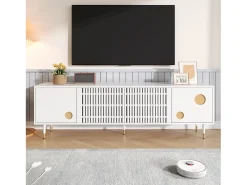 Mueble de TV con estructura de celosía - 170 x 36 x 54 cm - con 4 puertas - MDF - blanco