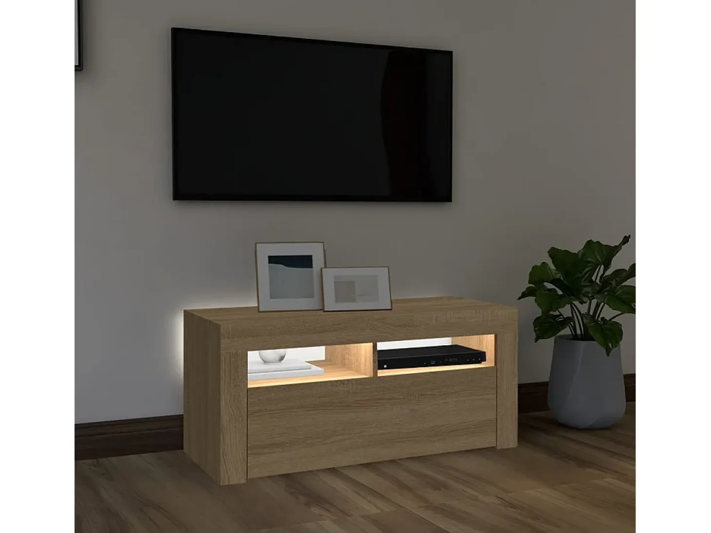 Mueble de TV con luces LED roble Sonoma 90x35x40 cm ES90090