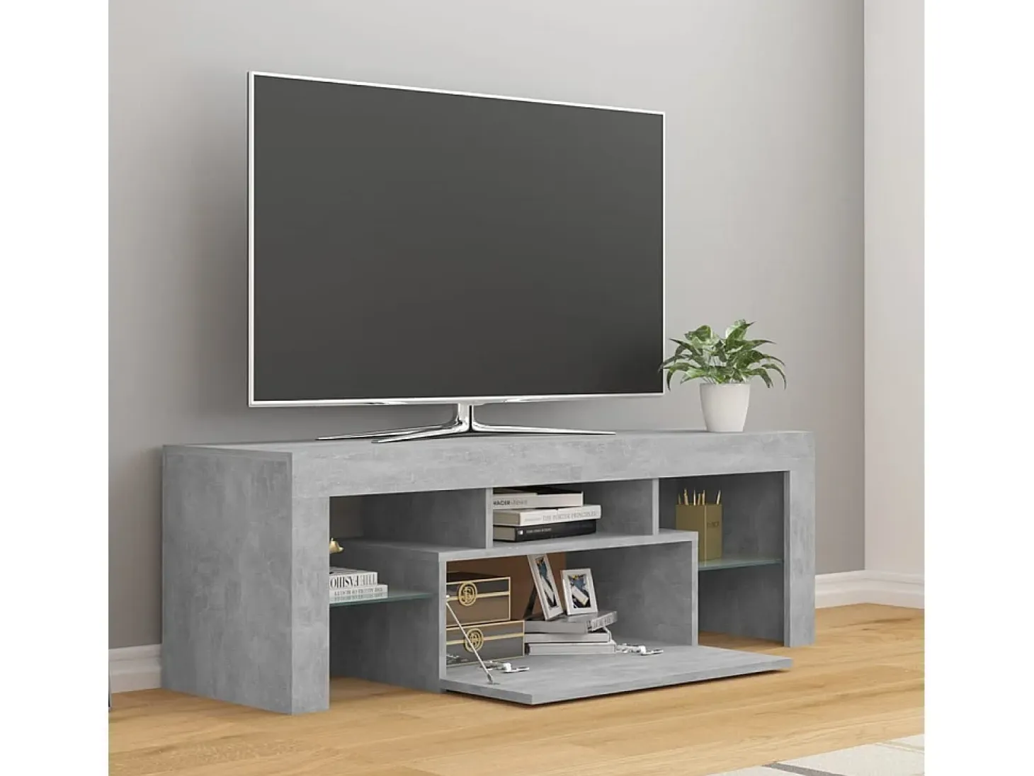 Mueble de TV con luces LED gris hormigón 120x35x40 cm