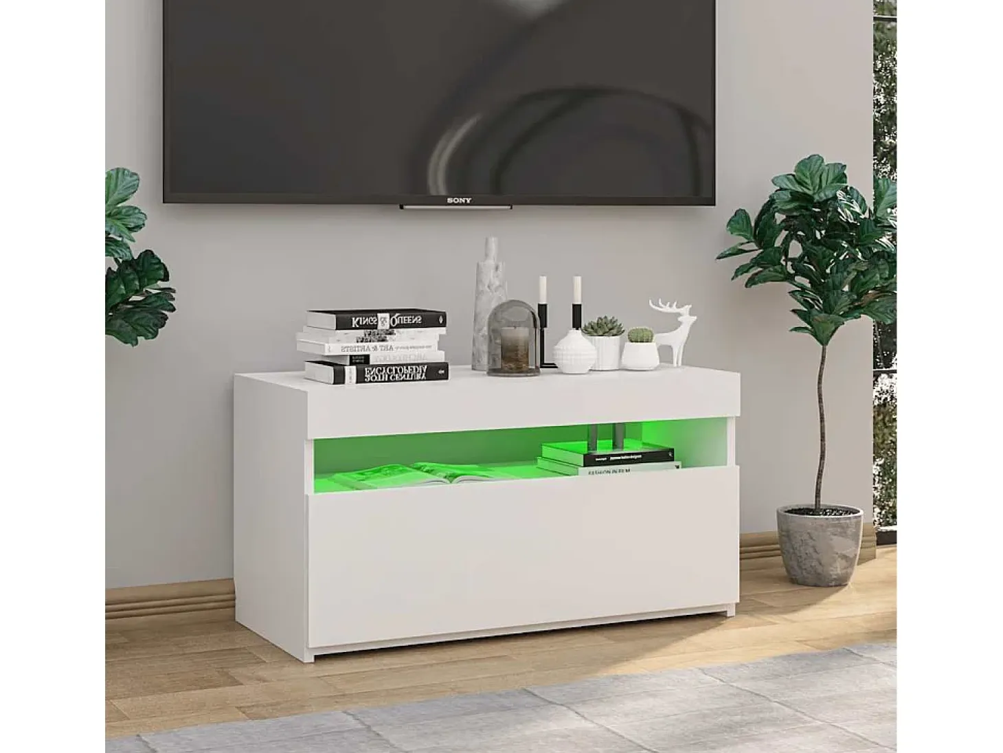 Mueble de TV con luces LED blanco brillante 75x35x40 cm