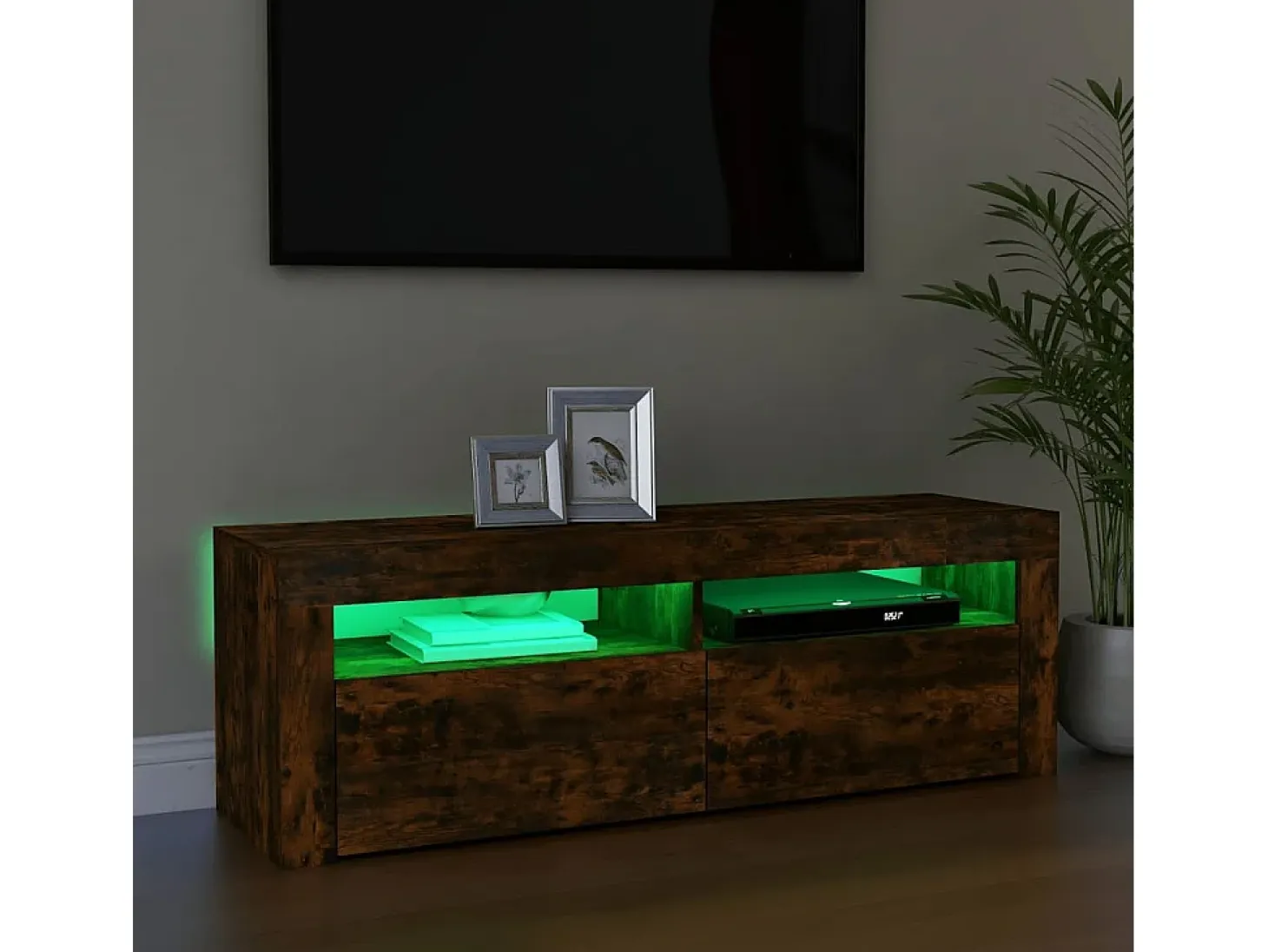 Mueble de TV con luces LED color roble ahumado 120x35x40 cm