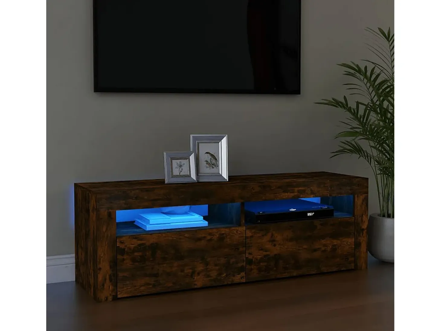 Mueble de TV con luces LED color roble ahumado 120x35x40 cm