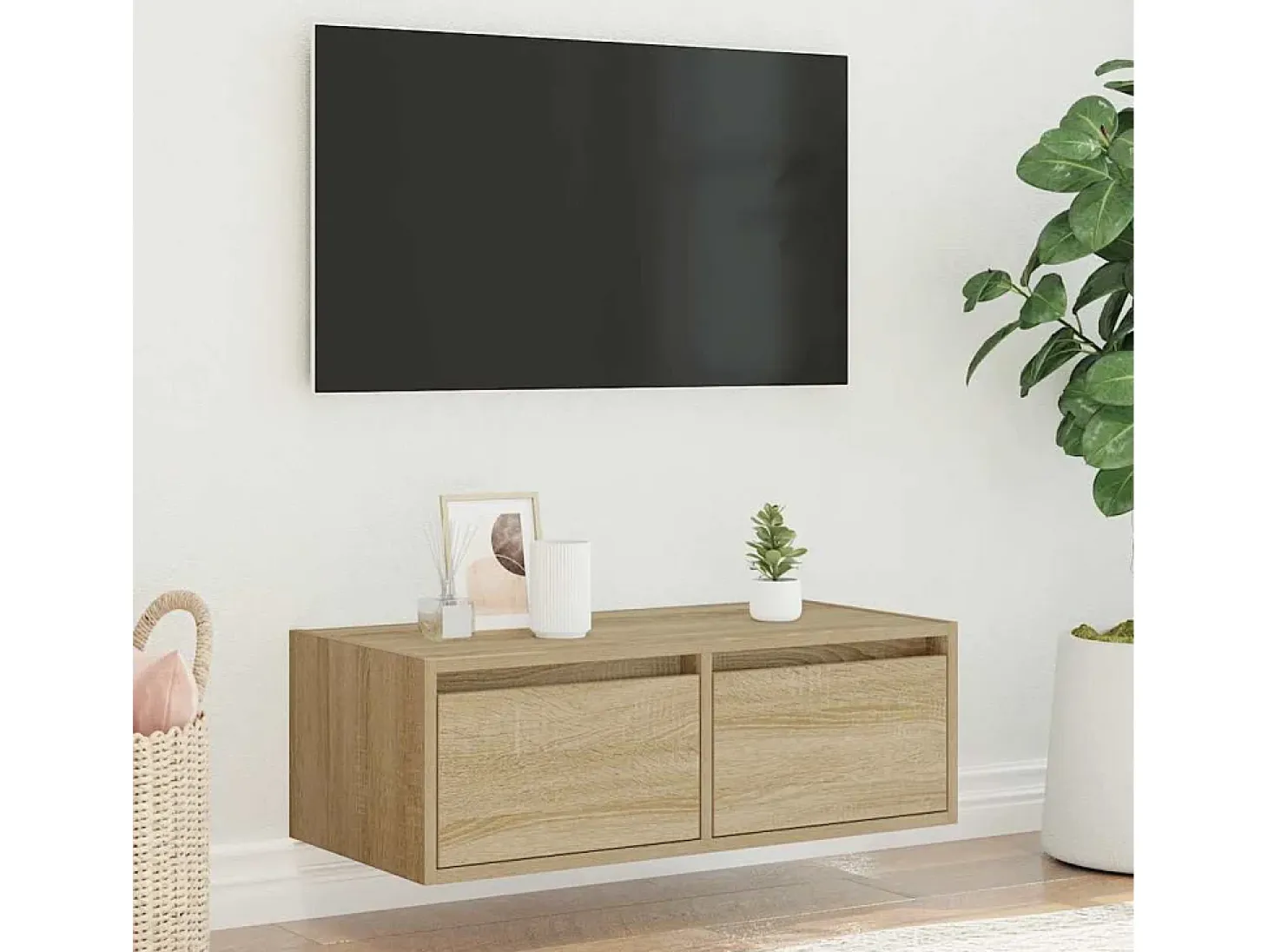 Mueble de TV con luces LED roble sonoma 75x35,5x25 cm