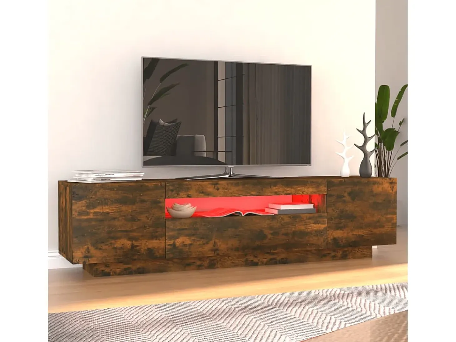 Mueble de TV con luces LED color roble ahumado 160x35x40 cm