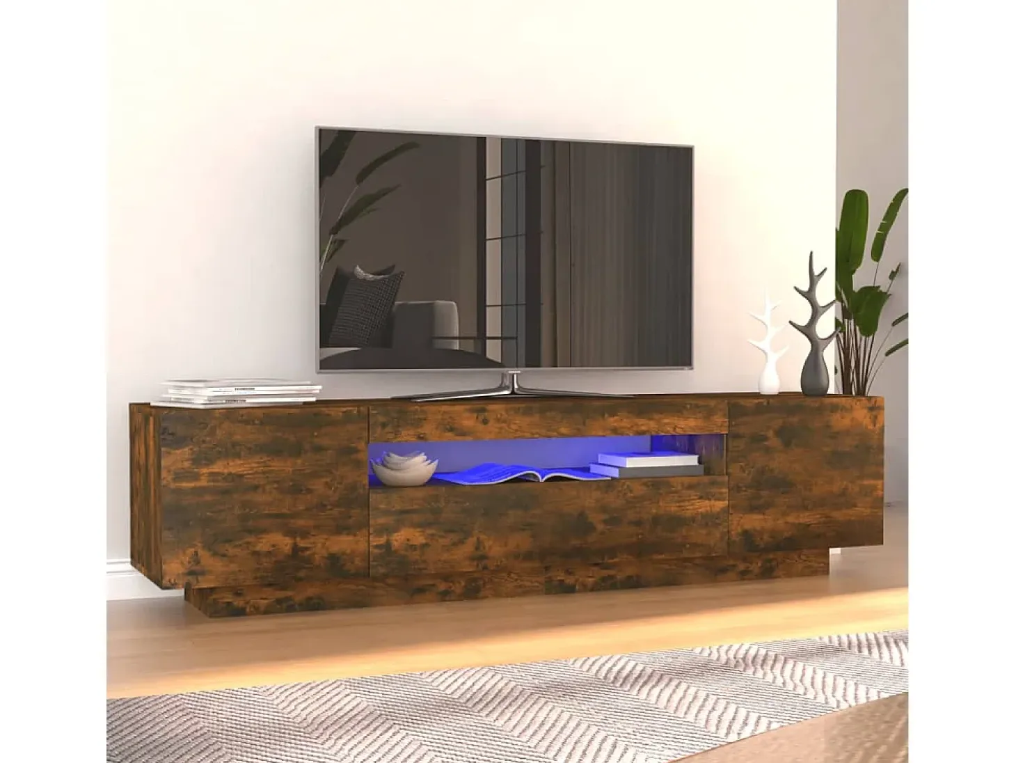 Mueble de TV con luces LED color roble ahumado 160x35x40 cm