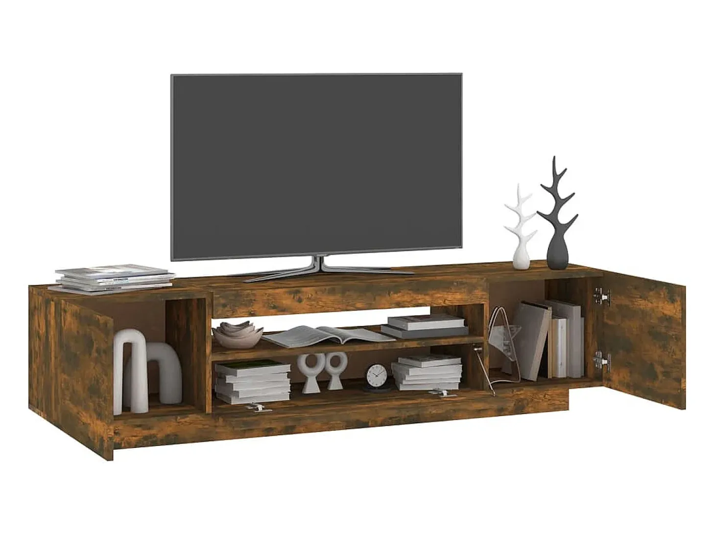 Mueble de TV con luces LED color roble ahumado 160x35x40 cm