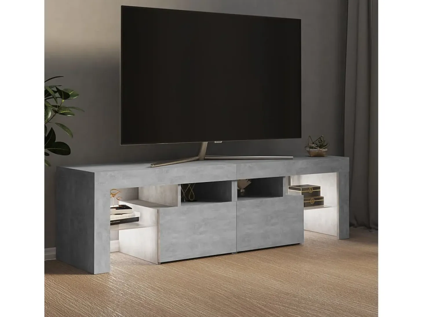Mueble de TV con luces LED gris hormigón 140x36,5x40 cm