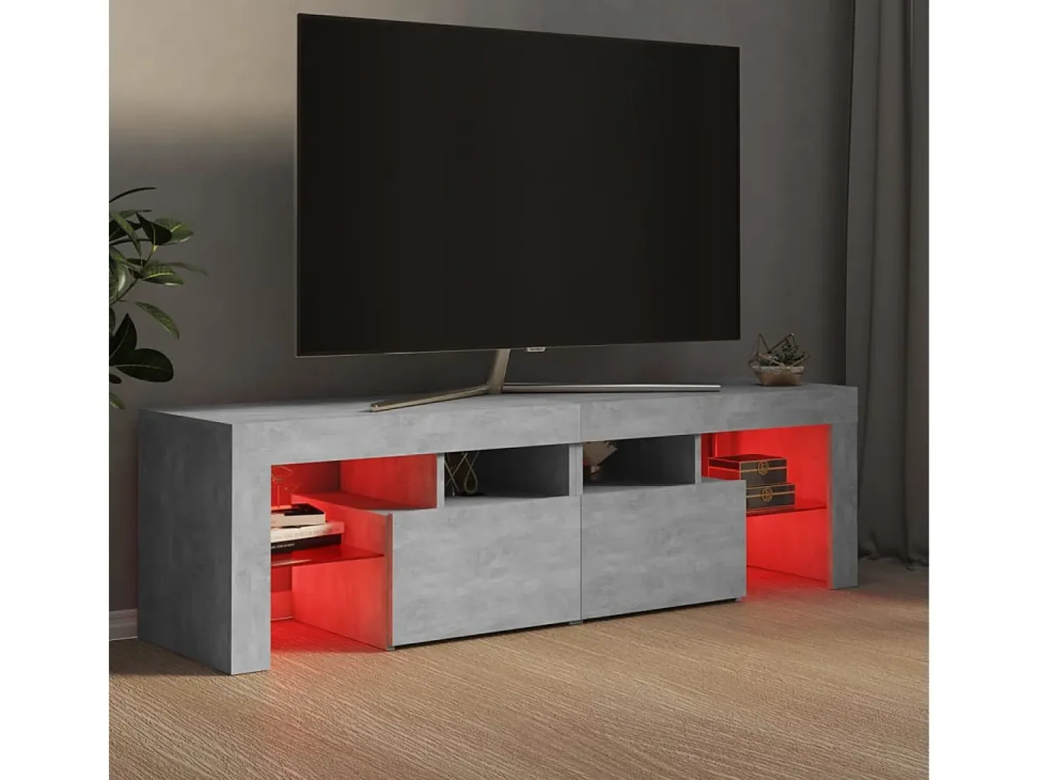 Mueble de TV con luces LED gris hormigón 140x36,5x40 cm
